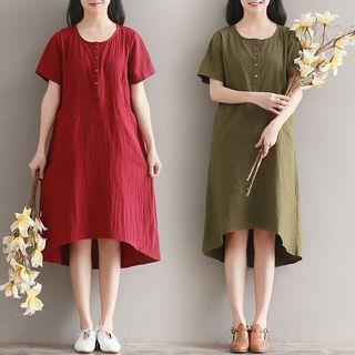 Plain Dip Back Short Sleeve Dress