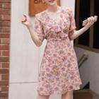 V-neck Ruffle-trim Floral Dress