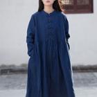 Denim Long-sleeve Midi A-line Dress
