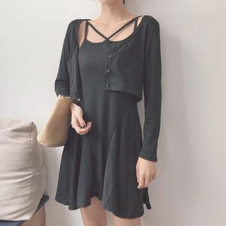 Set: Strappy A-line Dress + Cardigan
