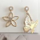 Non-matching Alloy Flower & Butterfly Dangle Earring 1 Pair - As Shown In Figure - One Size
