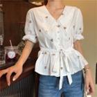 Embroidered Short Sleeve Top White - One Size