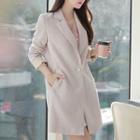 Notch-lapel Faux-pearl Button Coat