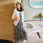 Spaghetti Strap Print Midi A-line Dress / Dress Pants / 3/4-sleeve One-button Blazer / Set