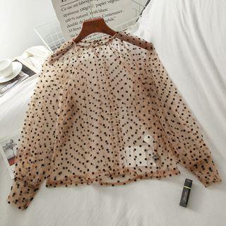 Dotted Mesh Blouse Khaki - One Size