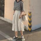 Set: Striped Elbow-sleeve T-shirt + Crop Wide Leg Pants