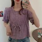 Puff-sleeve Shirred Blouse Purple - One Size
