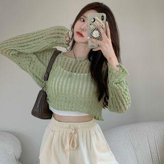 Open-knit Crop Cape Top