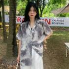 Elbow-sleeve Tie-dye Shirt Gray - One Size