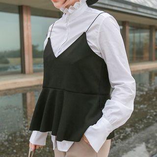 Spaghetti-strap Ruffle-hem Top