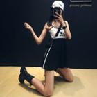 Sleeveless Colorblock Lettering A-line Mini Dress As Figure - One Size