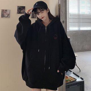 Letter Embroidered Zip Hoodie Jacket