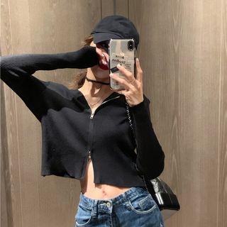 Plain Long-sleeve Slim-fit Cropped Hoodie