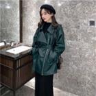 Faux-leather Loose-fit Jacket Green - One Size