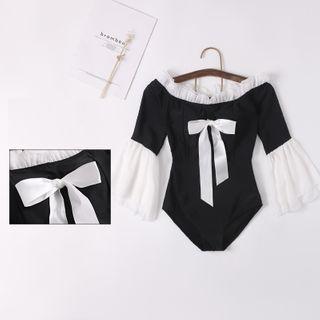 3/4-sleeve Ribbon Bow Swimsuit