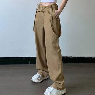 Low Rise Wide Leg Suspender Pants