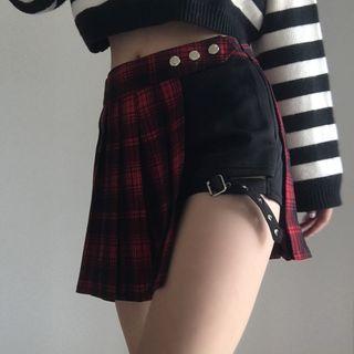 Mock Two-piece Plaid Skort