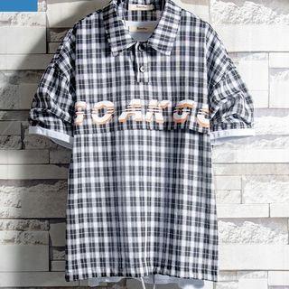 Lattice Lettering Elbow-sleeve T-shirt