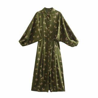 Puff-sleeve Animal Print A-line Dress