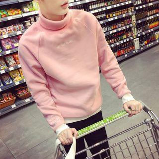 Lettering Embroidered Turtleneck Sweater