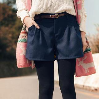 Belted Pintuck Tweed Shorts