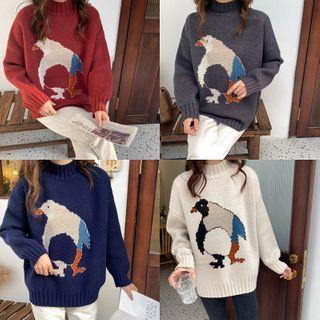 Mock-neck Penguin Print Sweater