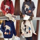 Mock-neck Penguin Print Sweater