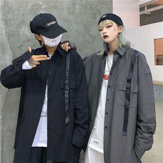 Front Pocket Belted Long-sleeve Casual Shirt