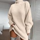 Turtleneck Ribbed Knit Mini Sweater Dress