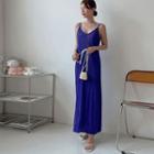 Spaghetti-strap Crystal-pleat Long Dress