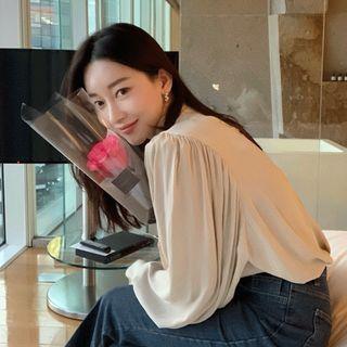 High-neck Ruche Blouse