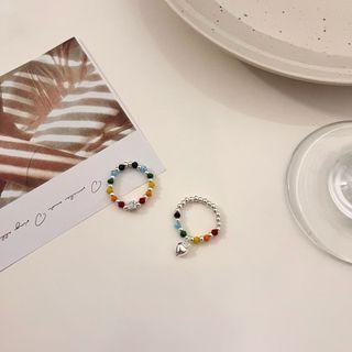 Heart / Smiley Color Bead Sterling Silver Open Ring