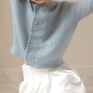 Round Neck Double-breasted Cropped Cardigan