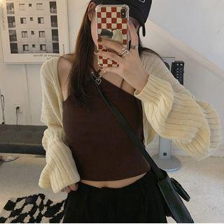 Halter Plain Camisole Top / Plain Cardigan