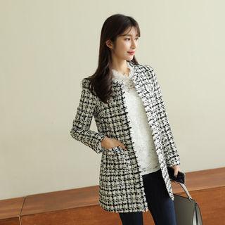 Collarless Long Tweed Blazer