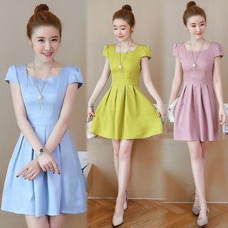 Square-neck Short-sleeve A-line Dress