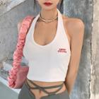 Halter Lettering Camisole Top / Low Rise Zip Bootcut Pants