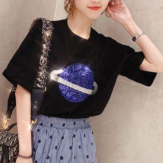 Elbow-sleeve Planet T-shirt Black - One Size