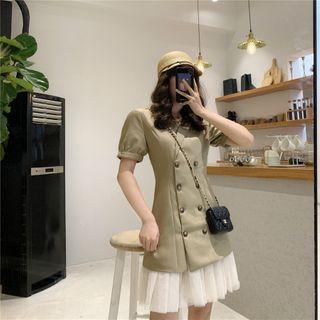 Short-sleeve Double-breasted Mini A-line Blazer Dress Khaki - One Size