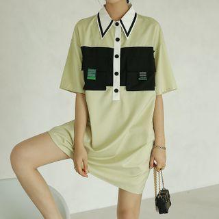 Short-sleeve Paneled A-line Polo Dress