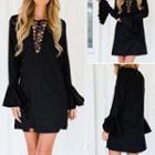 Lace-up Bell-sleeve Shift Dress