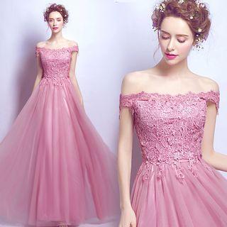 Off-shoulder Lace-panel Evening Gown