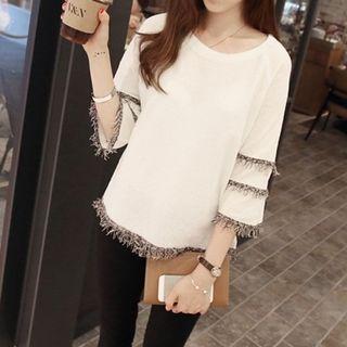 3/4-sleeve Fringed Pullover