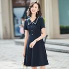 Contrast Trim Collared Short-sleeve A-line Mini Dress