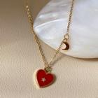 Heart Rhinestone Pendant Alloy Necklace E464 - Red & Gold - One Size