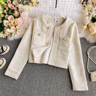 Pocket-detail Faux-pearl Detail Tweed Coat