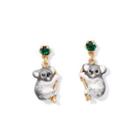 Fashion Cute Plated Gold Enamel Koala Stud Earrings With Green Cubic Zirconia Golden - One Size