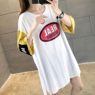 Elbow-sleeve Paneled Logo T-shirt
