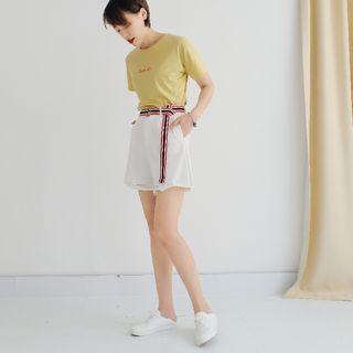 Ripped Wide Leg Shorts With Belt