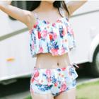 Floral Print Frilled 2-piece Swimsuit